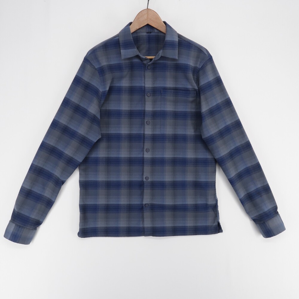 Lululemon Masons Peak Shirt Mens M Blue Plaid Flannel Button Up Long Sleeve
